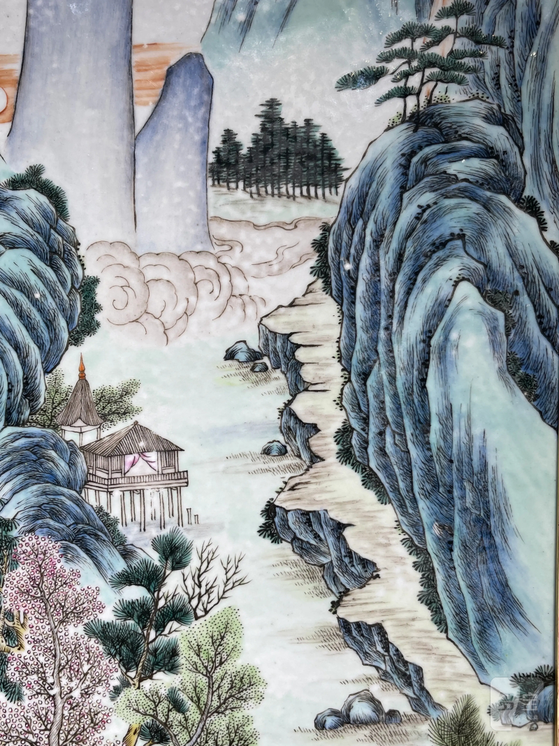 清中期 粉彩山水纹瓷板 - 图8